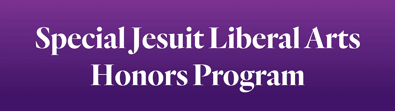 Large white text centered on a purple gradient background, reading 'Special Jesuit Liberal Arts Honors Program'